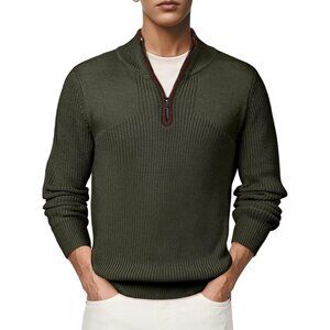 JMIERR Mens 2XL Green Quarter Zip Mock Neck Knitted Pullover Sweater Preppy NWT